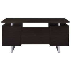 English Elm Cappuccino Floating Top Writing Desk with Steel Legs and File Drawer for Home Office B2777P535904