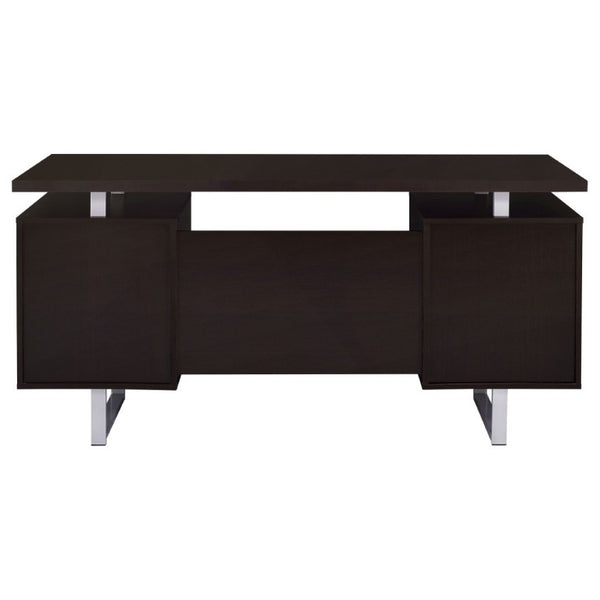 English Elm Cappuccino Floating Top Writing Desk with Steel Legs and File Drawer for Home Office B2777P535904