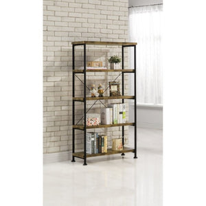 English Elm Antique Nutmeg Industrial Four Shelf Bookcase with Metal Frame for Home Office Brown B2777P535906