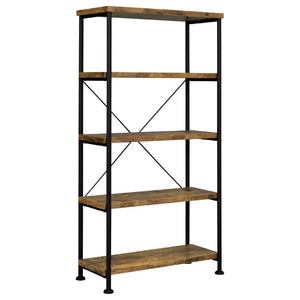 English Elm Antique Nutmeg Industrial Four Shelf Bookcase with Metal Frame for Home Office Brown B2777P535906