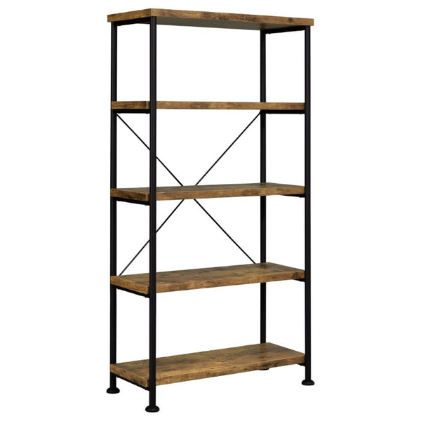 English Elm Antique Nutmeg Industrial Four Shelf Bookcase with Metal Frame for Home Office Brown B2777P535906