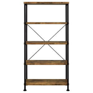 English Elm Antique Nutmeg Industrial Four Shelf Bookcase with Metal Frame for Home Office Brown B2777P535906