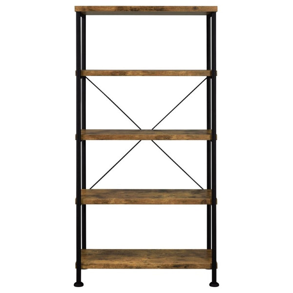 English Elm Antique Nutmeg Industrial Four Shelf Bookcase with Metal Frame for Home Office Brown B2777P535906