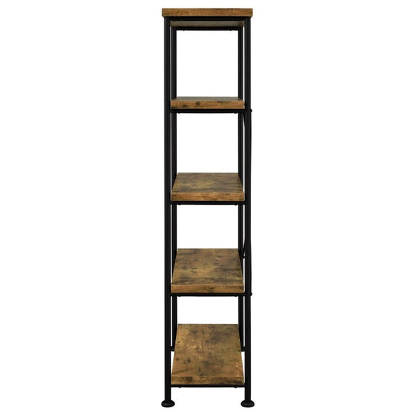 English Elm Antique Nutmeg Industrial Four Shelf Bookcase with Metal Frame for Home Office Brown B2777P535906