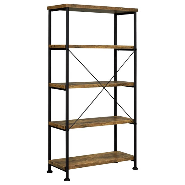 English Elm Antique Nutmeg Industrial Four Shelf Bookcase with Metal Frame for Home Office Brown B2777P535906