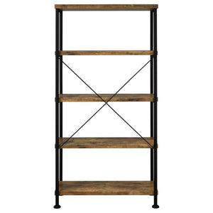 English Elm Antique Nutmeg Industrial Four Shelf Bookcase with Metal Frame for Home Office Brown B2777P535906
