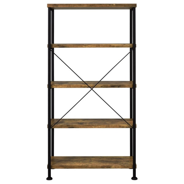 English Elm Antique Nutmeg Industrial Four Shelf Bookcase with Metal Frame for Home Office Brown B2777P535906