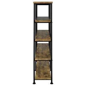 English Elm Antique Nutmeg Four Shelf Double Wide Bookcase with Industrial Pipe Metal Frame Brown B2777P535907