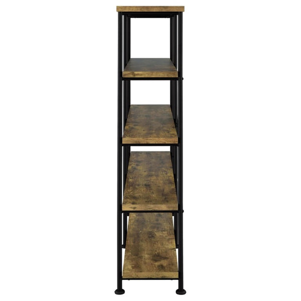 English Elm Antique Nutmeg Four Shelf Double Wide Bookcase with Industrial Pipe Metal Frame Brown B2777P535907