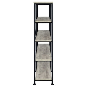 English Elm Antique Nutmeg Four Shelf Double Wide Bookcase with Industrial Pipe Metal Frame Grey B2777P535908
