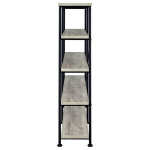English Elm Antique Nutmeg Four Shelf Double Wide Bookcase with Industrial Pipe Metal Frame Grey B2777P535908