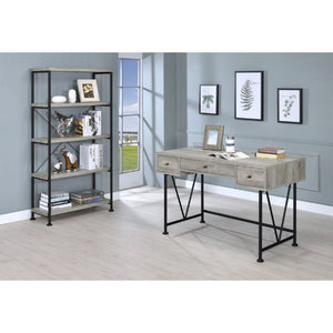 English Elm Antique Nutmeg Industrial Four Shelf Bookcase with Metal Frame for Home Office Grey B2777P535909