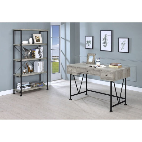 English Elm Antique Nutmeg Industrial Four Shelf Bookcase with Metal Frame for Home Office Grey B2777P535909