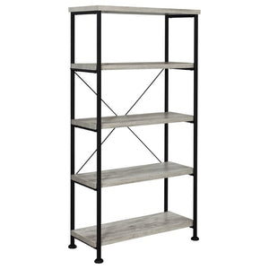 English Elm Antique Nutmeg Industrial Four Shelf Bookcase with Metal Frame for Home Office Grey B2777P535909