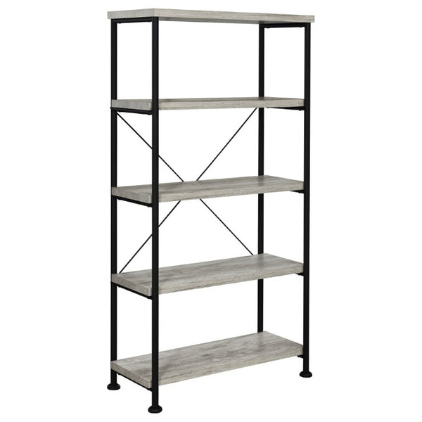 English Elm Antique Nutmeg Industrial Four Shelf Bookcase with Metal Frame for Home Office Grey B2777P535909