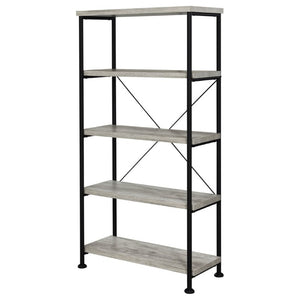 English Elm Antique Nutmeg Industrial Four Shelf Bookcase with Metal Frame for Home Office Grey B2777P535909