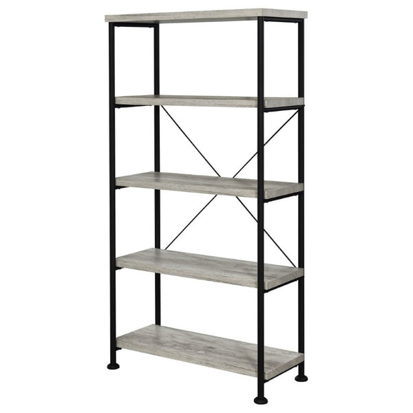 English Elm Antique Nutmeg Industrial Four Shelf Bookcase with Metal Frame for Home Office Grey B2777P535909