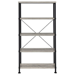 English Elm Antique Nutmeg Industrial Four Shelf Bookcase with Metal Frame for Home Office Grey B2777P535909