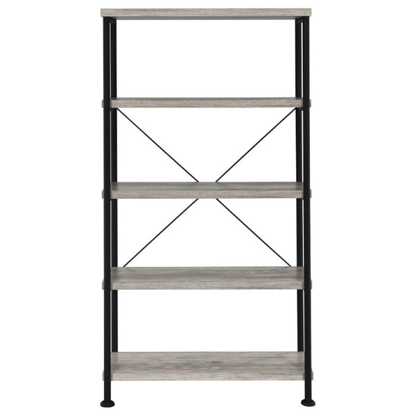 English Elm Antique Nutmeg Industrial Four Shelf Bookcase with Metal Frame for Home Office Grey B2777P535909