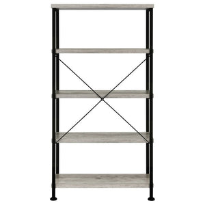 English Elm Antique Nutmeg Industrial Four Shelf Bookcase with Metal Frame for Home Office Grey B2777P535909