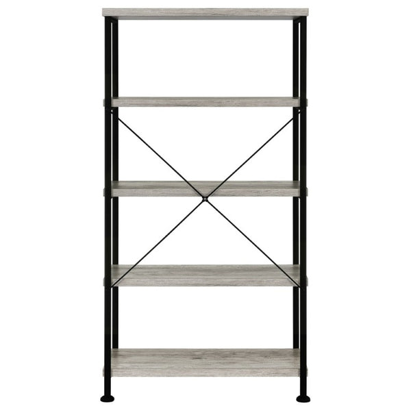 English Elm Antique Nutmeg Industrial Four Shelf Bookcase with Metal Frame for Home Office Grey B2777P535909