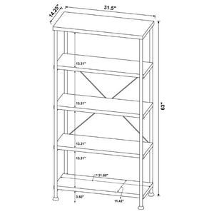 English Elm Antique Nutmeg Industrial Four Shelf Bookcase with Metal Frame for Home Office Grey B2777P535909