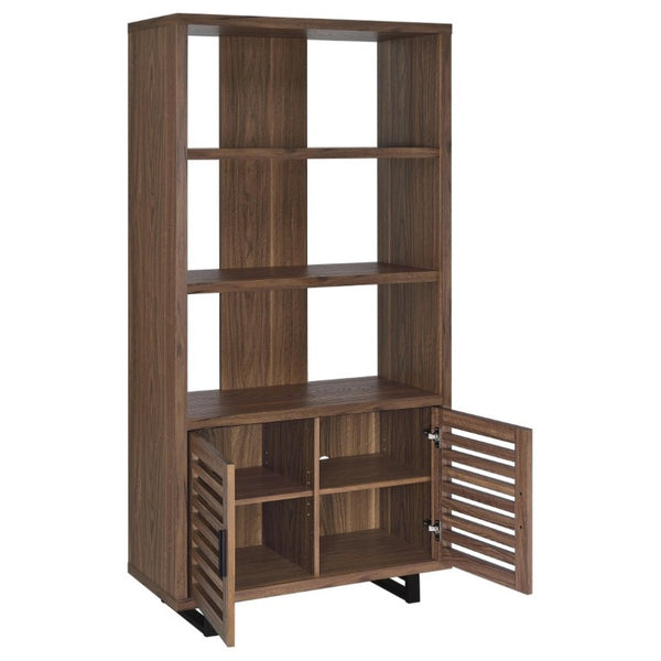 English Elm Rodger Walnut Finish Bookcase with Slatted Cabinet Doors and Open Display Shelves B2777P535911