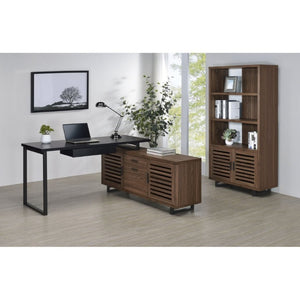 English Elm Rodger Walnut Finish Bookcase with Slatted Cabinet Doors and Open Display Shelves B2777P535911