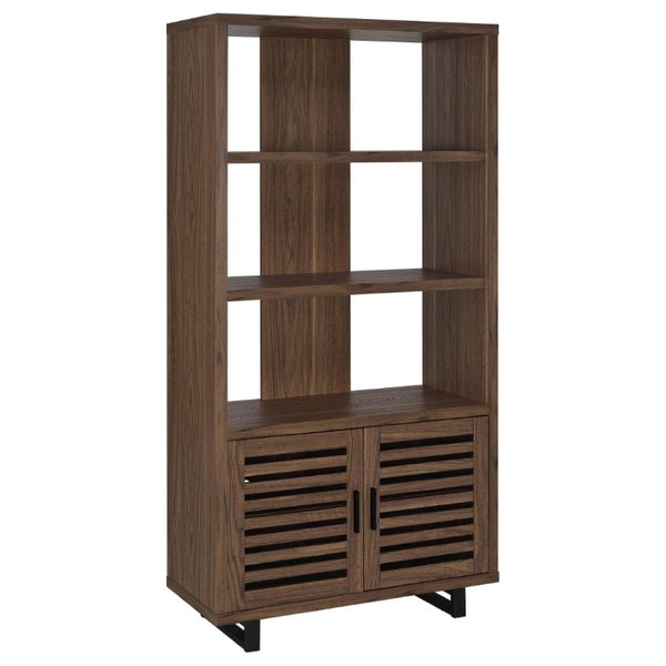 English Elm Rodger Walnut Finish Bookcase with Slatted Cabinet Doors and Open Display Shelves B2777P535911