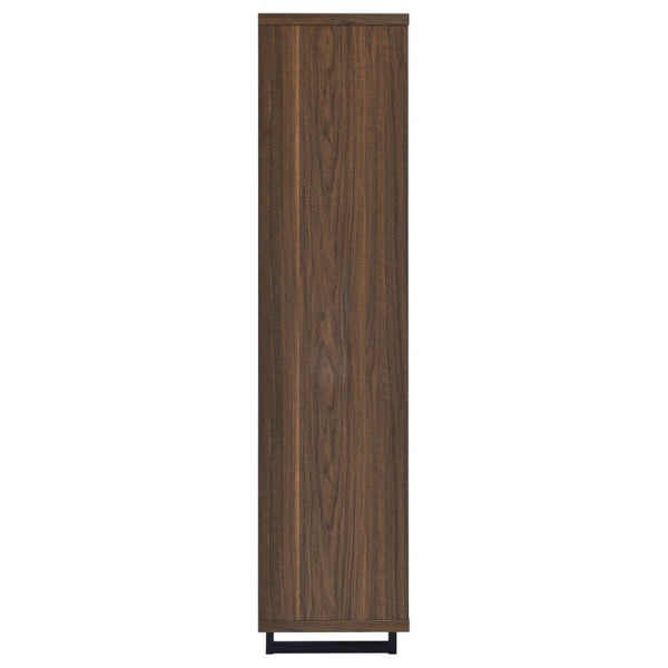 English Elm Rodger Walnut Finish Bookcase with Slatted Cabinet Doors and Open Display Shelves B2777P535911