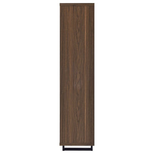 English Elm Rodger Walnut Finish Bookcase with Slatted Cabinet Doors and Open Display Shelves B2777P535911