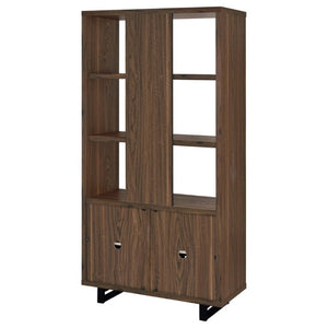 English Elm Rodger Walnut Finish Bookcase with Slatted Cabinet Doors and Open Display Shelves B2777P535911