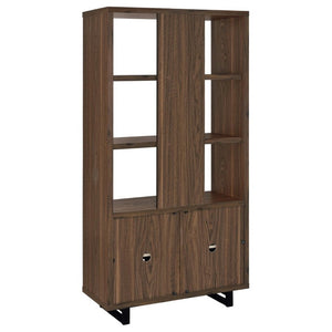 English Elm Rodger Walnut Finish Bookcase with Slatted Cabinet Doors and Open Display Shelves B2777P535911