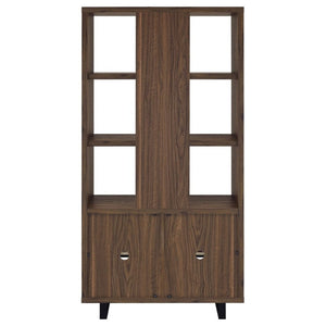 English Elm Rodger Walnut Finish Bookcase with Slatted Cabinet Doors and Open Display Shelves B2777P535911