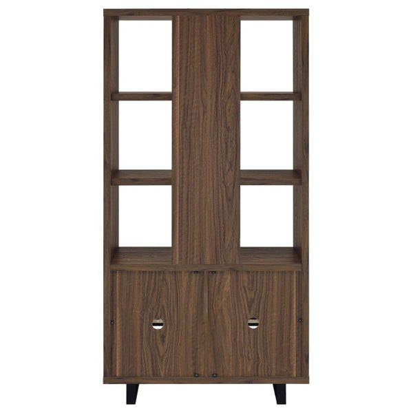 English Elm Rodger Walnut Finish Bookcase with Slatted Cabinet Doors and Open Display Shelves B2777P535911