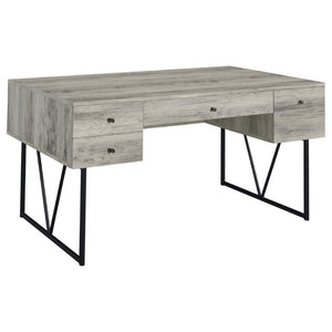 English Elm Sonoma Four Drawer Writing Desk with Metal Legs and Weathered Industrial Rustic Finish Driftwood B2777P535912