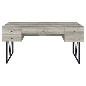 English Elm Sonoma Four Drawer Writing Desk with Metal Legs and Weathered Industrial Rustic Finish Driftwood B2777P535912