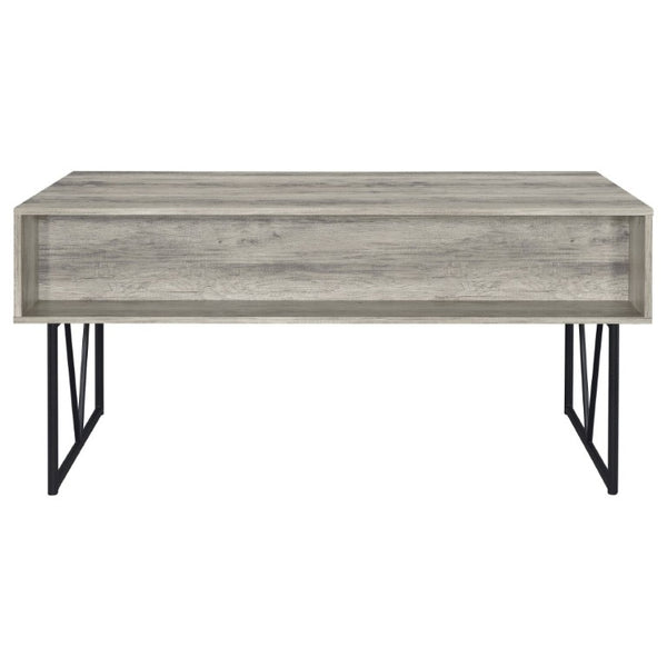 English Elm Sonoma Four Drawer Writing Desk with Metal Legs and Weathered Industrial Rustic Finish Driftwood B2777P535912