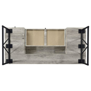 English Elm Sonoma Four Drawer Writing Desk with Metal Legs and Weathered Industrial Rustic Finish Driftwood B2777P535912