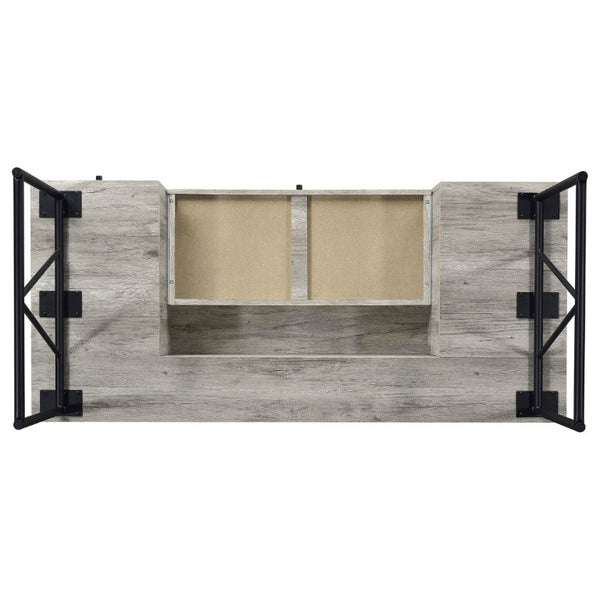 English Elm Sonoma Four Drawer Writing Desk with Metal Legs and Weathered Industrial Rustic Finish Driftwood B2777P535912