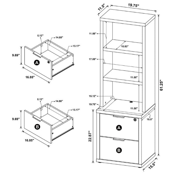 English Elm Geary Dark Pine Tall Bookcase with Locking Drawer and Dual USB Charging Ports B2777P535913