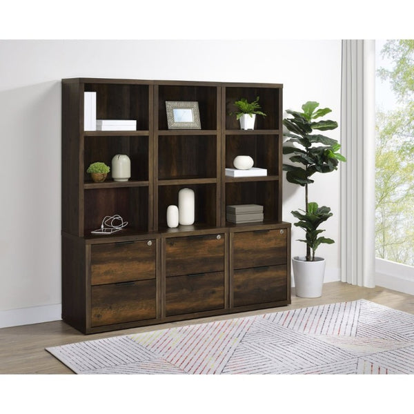 English Elm Geary Dark Pine Tall Bookcase with Locking Drawer and Dual USB Charging Ports B2777P535913