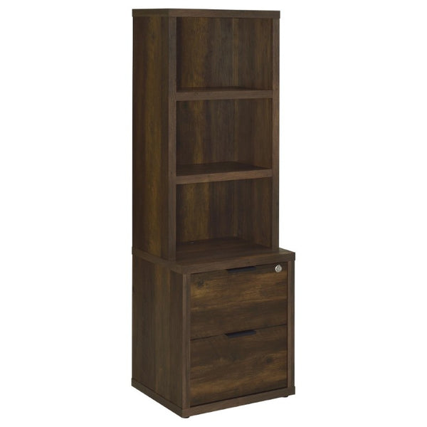 English Elm Geary Dark Pine Tall Bookcase with Locking Drawer and Dual USB Charging Ports B2777P535913
