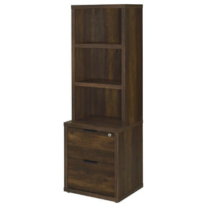 English Elm Geary Dark Pine Tall Bookcase with Locking Drawer and Dual USB Charging Ports B2777P535913