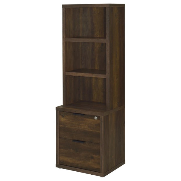 English Elm Geary Dark Pine Tall Bookcase with Locking Drawer and Dual USB Charging Ports B2777P535913