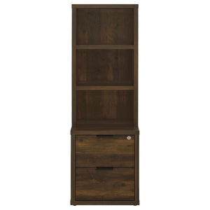 English Elm Geary Dark Pine Tall Bookcase with Locking Drawer and Dual USB Charging Ports B2777P535913