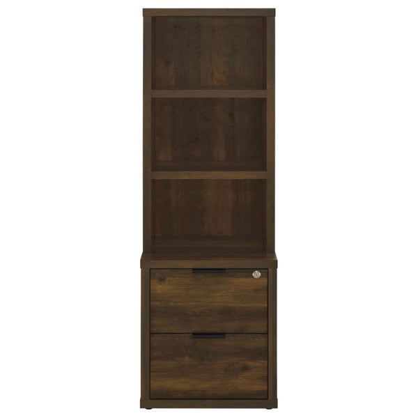 English Elm Geary Dark Pine Tall Bookcase with Locking Drawer and Dual USB Charging Ports B2777P535913
