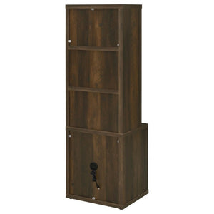 English Elm Geary Dark Pine Tall Bookcase with Locking Drawer and Dual USB Charging Ports B2777P535913