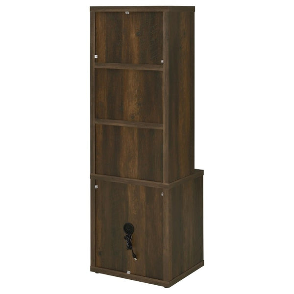 English Elm Geary Dark Pine Tall Bookcase with Locking Drawer and Dual USB Charging Ports B2777P535913