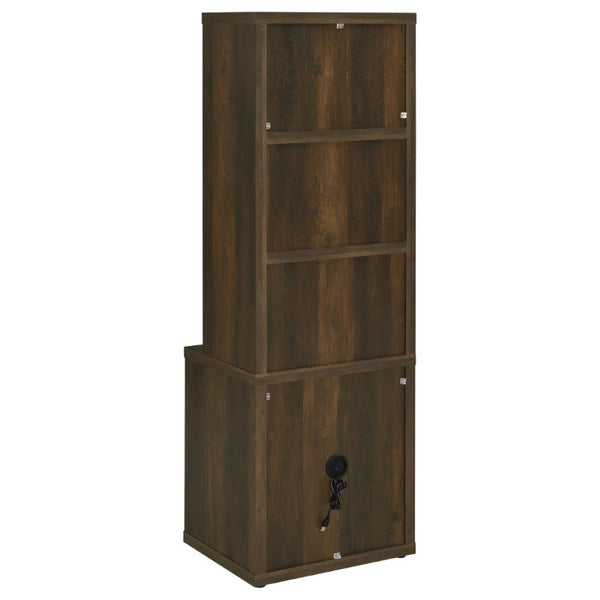English Elm Geary Dark Pine Tall Bookcase with Locking Drawer and Dual USB Charging Ports B2777P535913